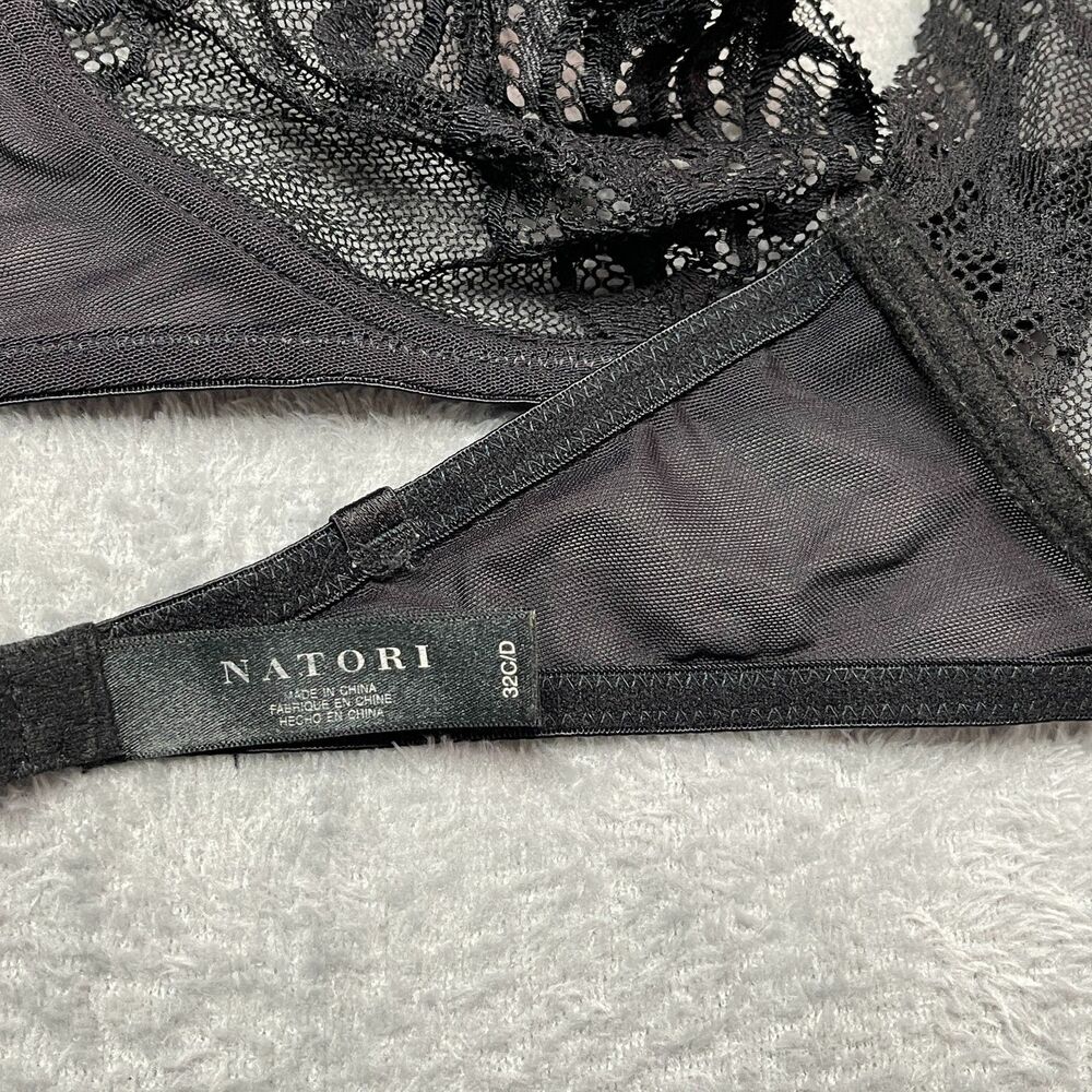 Natori Black Lace Unlined Underwire Demi Bra 32 C/D‎ Coquette Office Siren - Picture 11 of 12